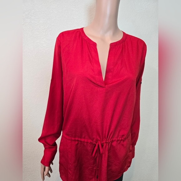 LRL Ralph Lauren Top Large Adult Red V Neck Peplum Blouse Long Sleeve Womens Med - Picture 10 of 11